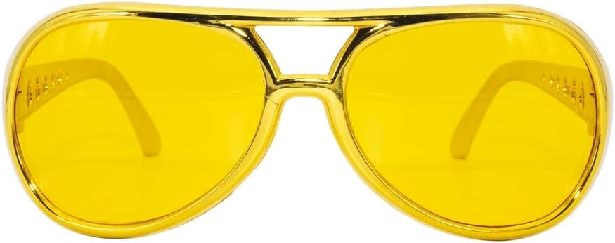 c - 10850 - Elvis Rocker Glasses - Fancy Dress Accessory - c, Disco Parties, Theme Parties, New Year, Halloween - Gold - Adult - Plastic