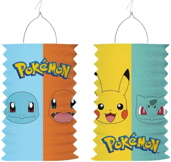 Pokemon Train Lantern as Decoration for Children's Birthday Parties | Size: 28 cm with Candle Holder Made of Paper and Metal | Pokémon Children's Birthday