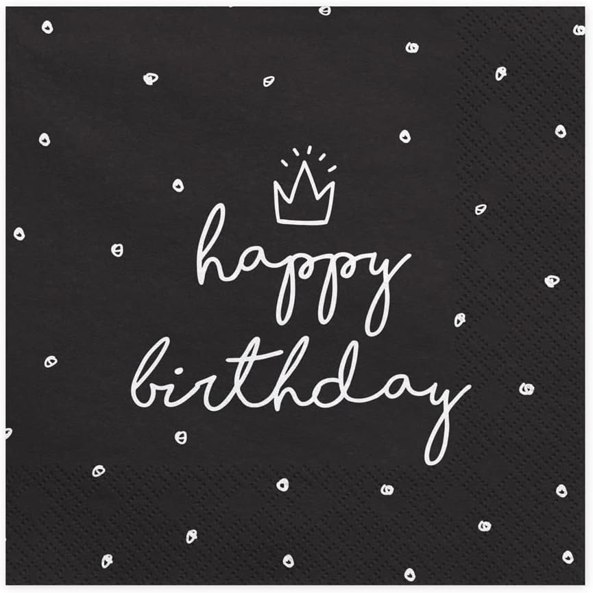 partydeco.pl serviettes, Happy Birthday, 33 x 33 cm, 1 pack of 20, Black