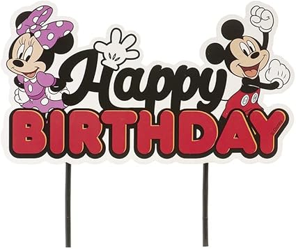 dekora - Mickey and Minnie Mouse Birthday Cake Topper Happy Birthday Paper Cake Topper - 17.5 x 15 cm