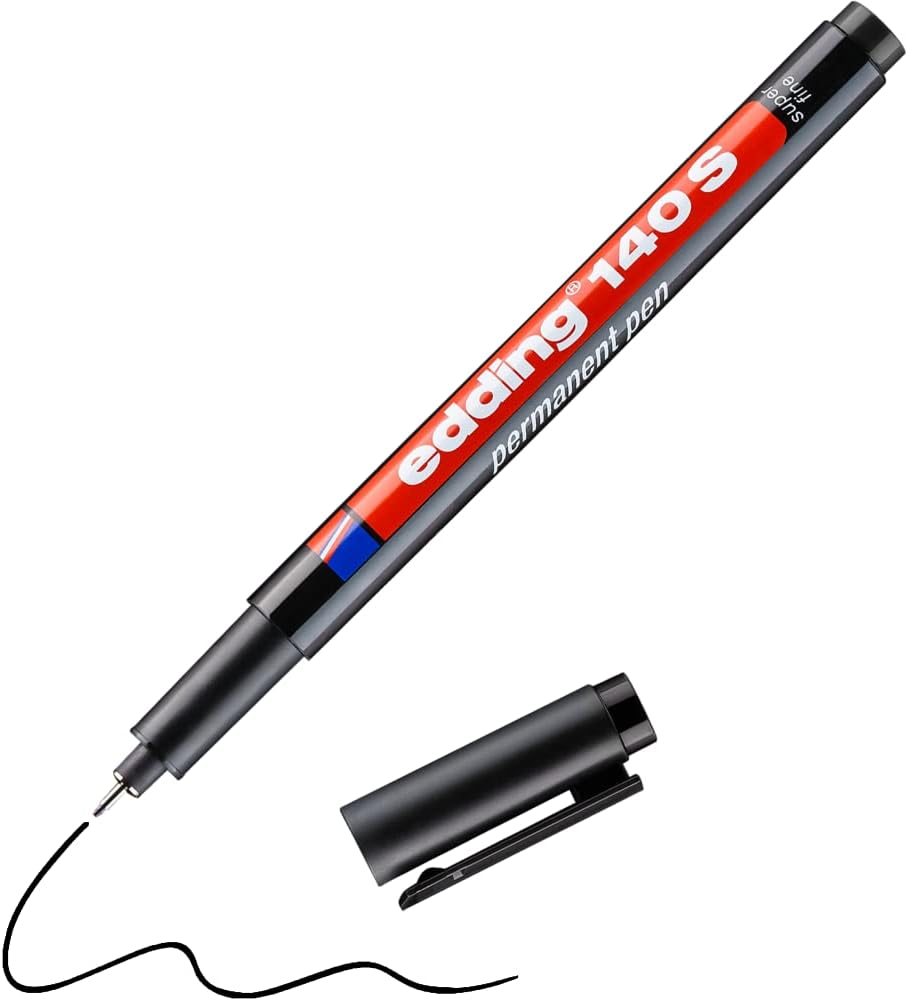 edding 140 S permanent felt tip pen - black - 1 pen - round tip, 3 mm - pen for writing on glass, plastic, films and smooth surfaces - quick drying, stain resistant and waterproof