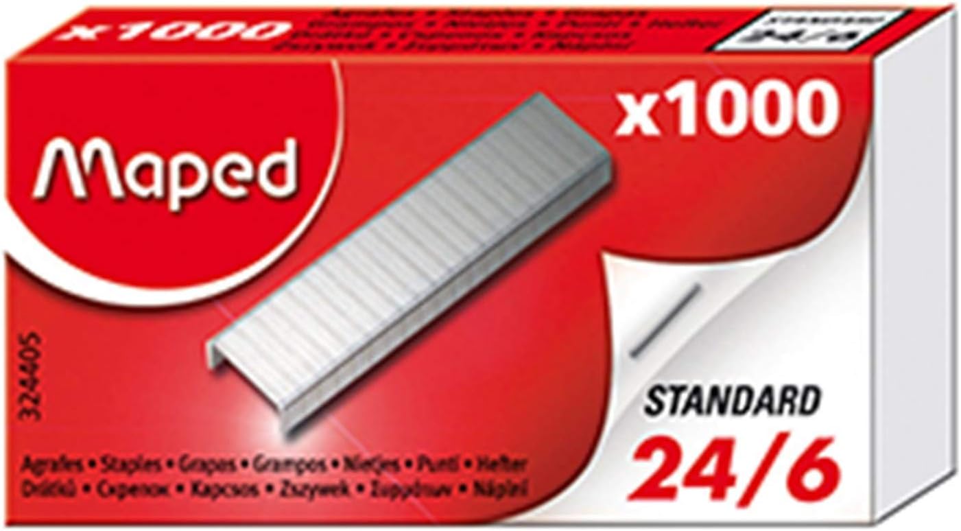 Maped 24/6 Staples, Zinc Plated, Box of 1000 Staples - 324405