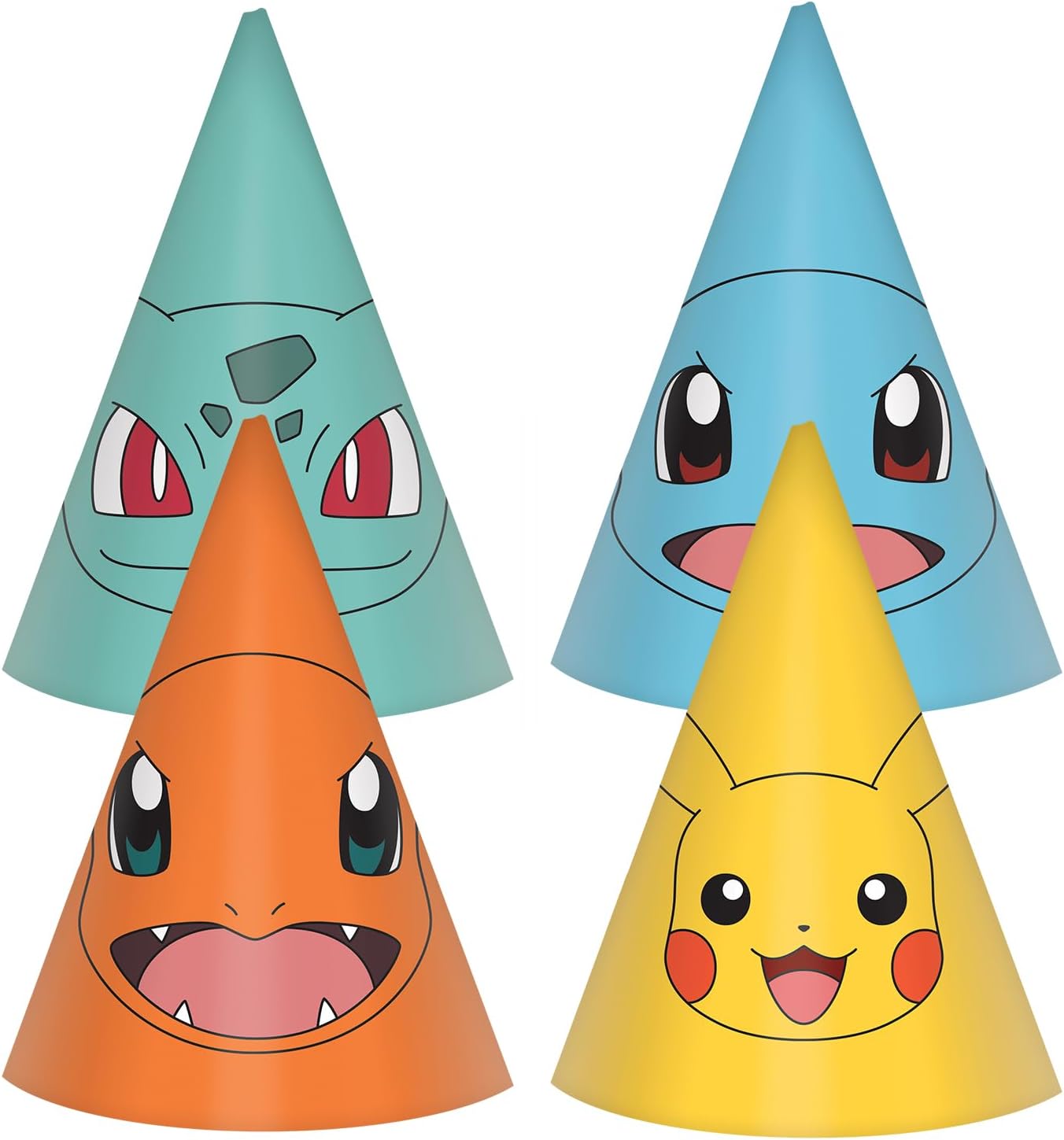 Amscan Pokemon 9917126 Pack of 8 Conical Hats for Children's Birthday Party - Assorted Designs