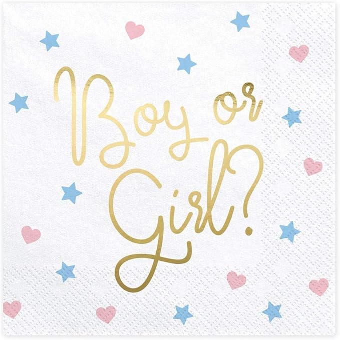 PartyDeco 20 x Boy or Girl Paper Napkins for Gender Reveal Party