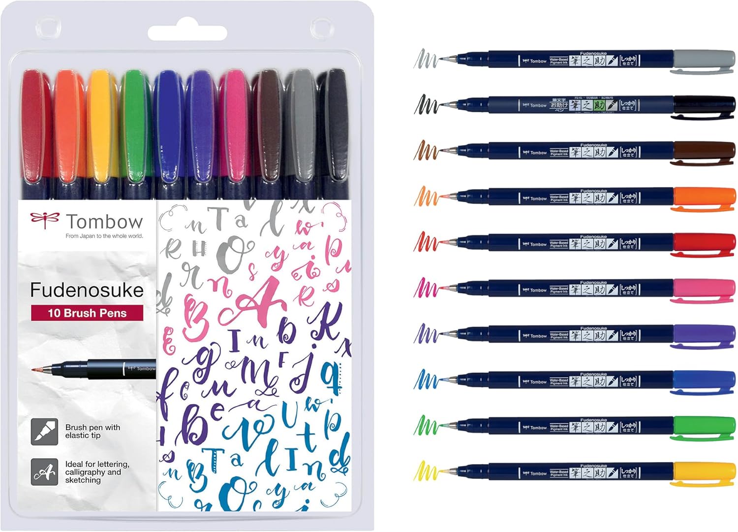 Tombow WS-BH-10P Set of 10 Felt Brush Fudenosuke
