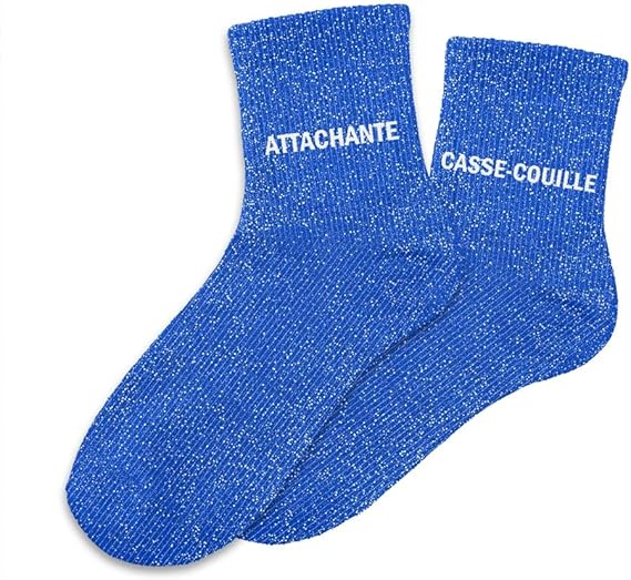 Blue glitter duo socks "Attachante-Breaking Ball", Blue, M