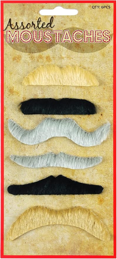 6 Assorted Fake Moustaches Costume Accessory