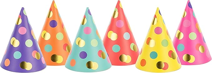 PartyDeco Hats Dots Mix 16 cm Pack of 6 Birthday Party Hats Happy Birthday Party Decoration