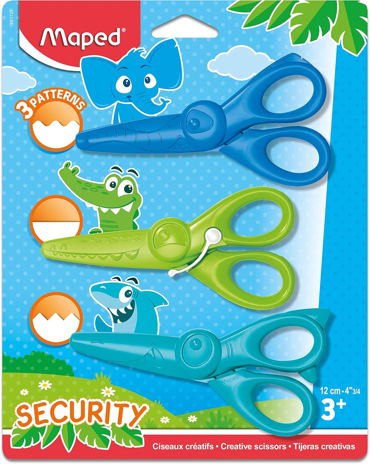 Maped - Set of 3 creative scissors KIDICRAFT 12 cm - 3 cutting shapes - Safety - Round ends - Plastic blades - For children - From 3 years