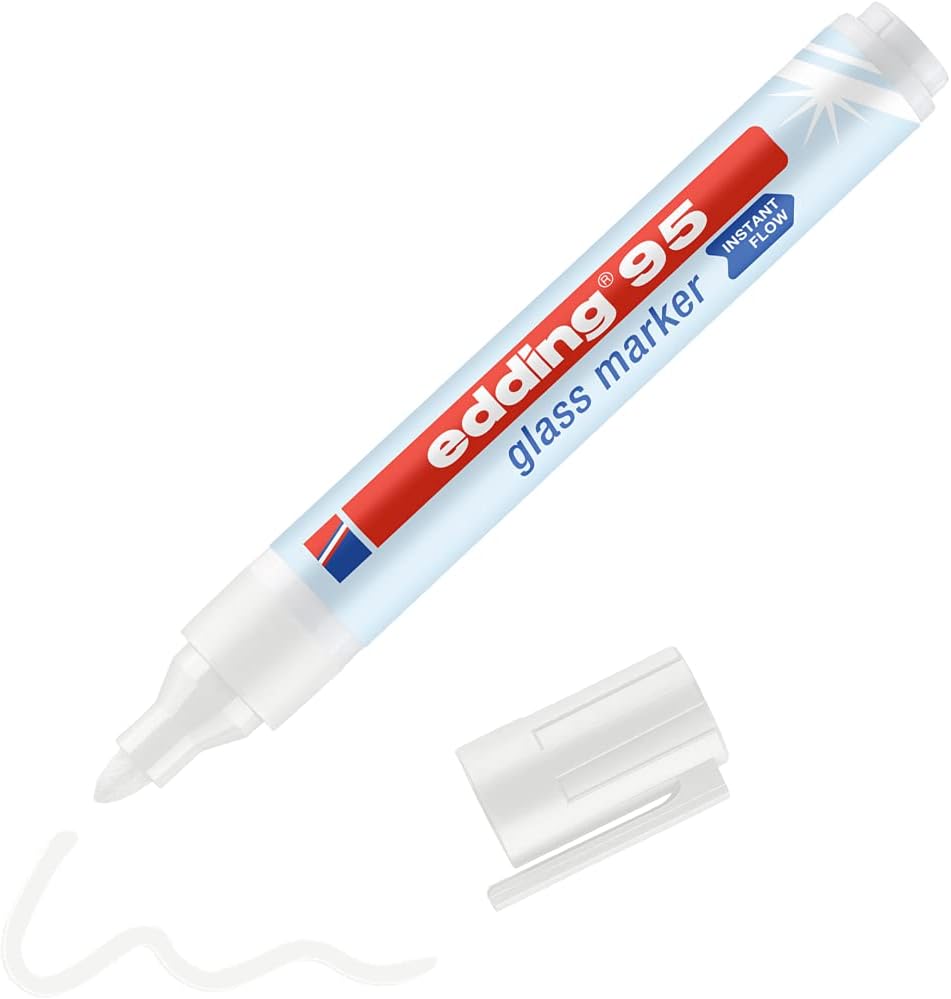 edding 95 glass markers - white - 1 pen - round tip 1.5-3 mm - mark surfaces (windows, boards, whiteboards) - dry erase