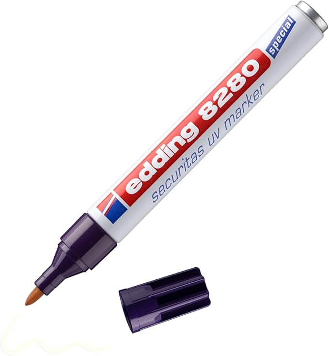 edding 8280 Securitas UV Marker - Colourless - 1 Pen - Round Tip 1-5.3mm - For Blacklight - For Hidden Marking on Almost All Materials - Invisible Ink, Geocaching