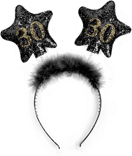 PartyDeco OP30 Black Gold Number 30 Birthday Headband Alice Band