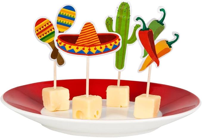 Boland 54412 Fiesta Mexico Skewers, Pack of 12, Wooden Stick Length 9 cm, Wooden Skewers for Snacks and Appetizes, Party Tableware, Birthday, Theme Party, Carnival
