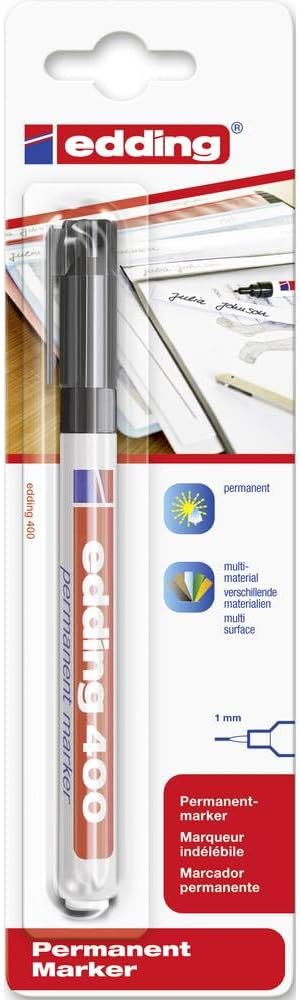 edding 400 Permanent Marker Pen - Black - 1 Pen - Fine Round Tk Dryingip 1 mm - Quic, Water and C- for Cardboard, Plastic, Wood, Metal, Glass