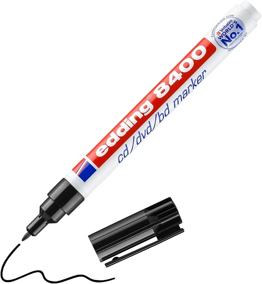 edding 8400 CD/DVD/BD Marker - Black - 1 Pen - Bullet Tip 0.5-1 mm - for Permanent Labelling of CDs, DVDs and Blu-ray Discs