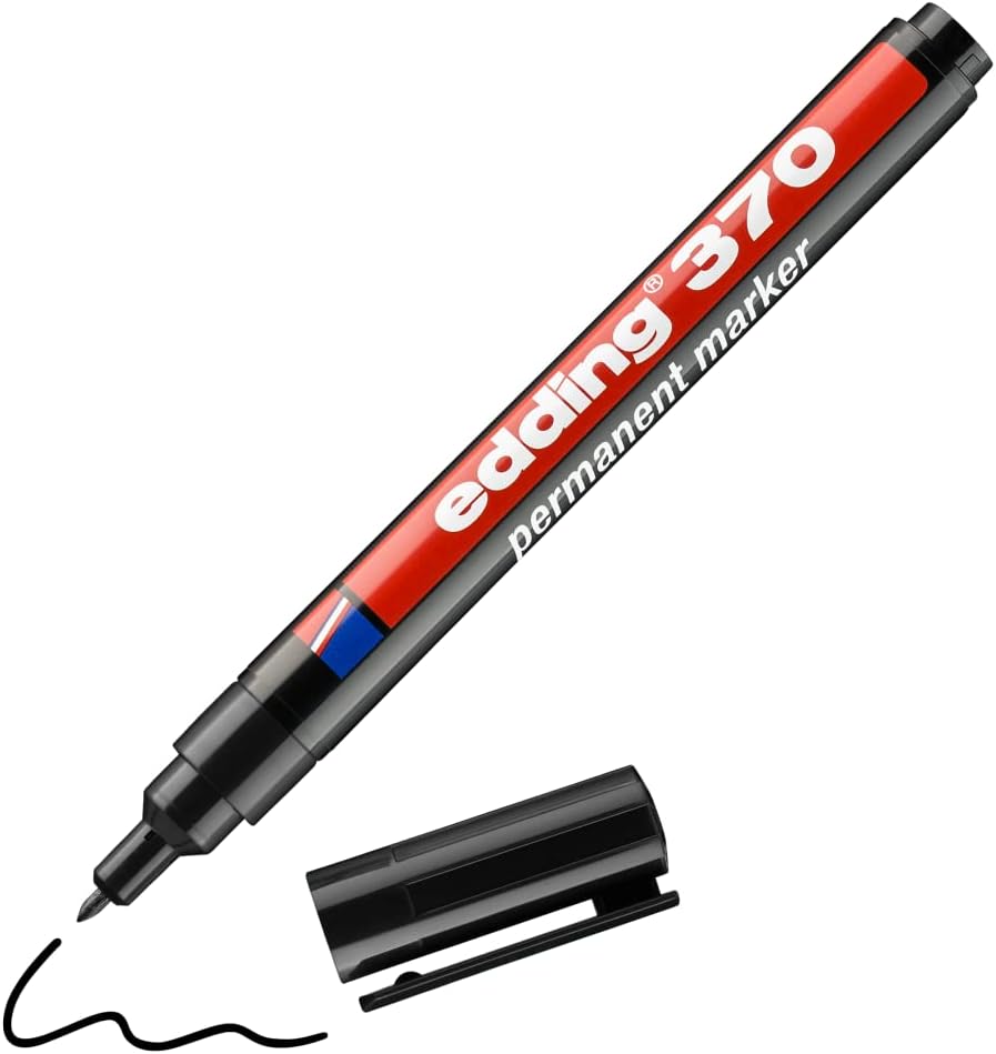 edding 370 Permanent Marker - Black - 1 Pen - Fine Round Tip 1.0mm - Waterproof, Quick Dry - Universal Multipurpose Marker - for Cardboard, Plastic, Wood, Metal, Glass, Stone, Canvas