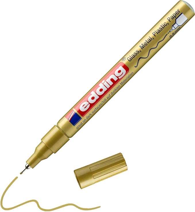 edding 780 Gloss Paint Markers – Gold – Pack of 1 Paint Marker – Extra-Fine Bullet Tip 0.8 mm – Paint Pen for Glass, Stone, Wood, Plastic and Paper – Waterproof, Highly Opaque, Very Thin