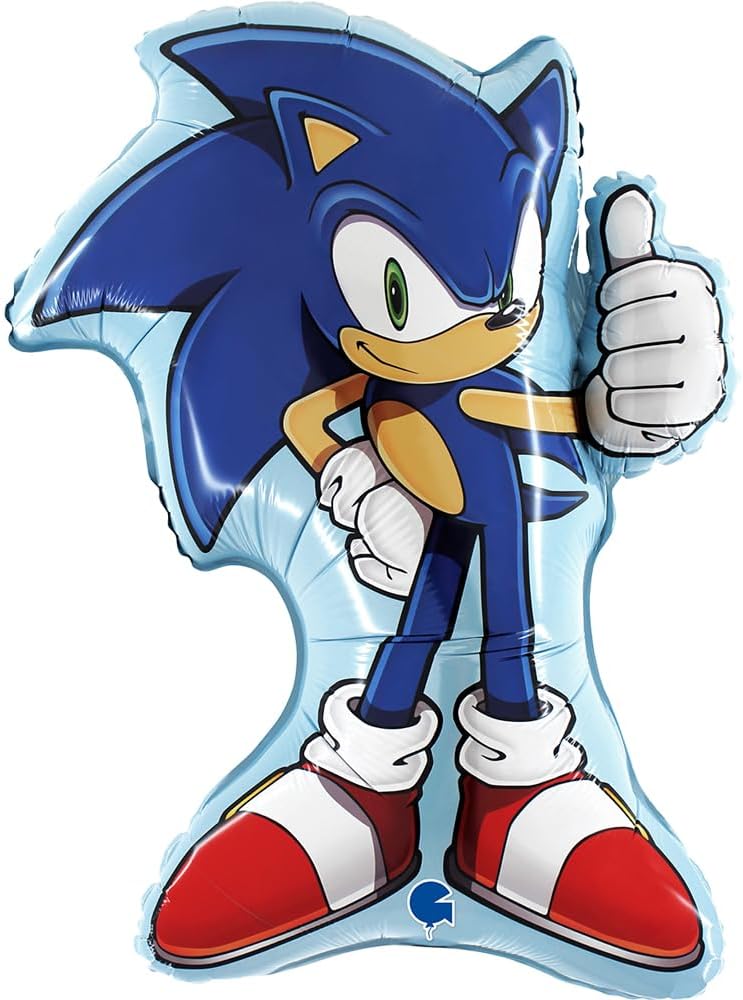 Grabo Sonic Balloon with Whole Character. Sonic Foil Balloon with Straw to Inflate. Colourful Balloons Made in Italy 49 x 64 cm