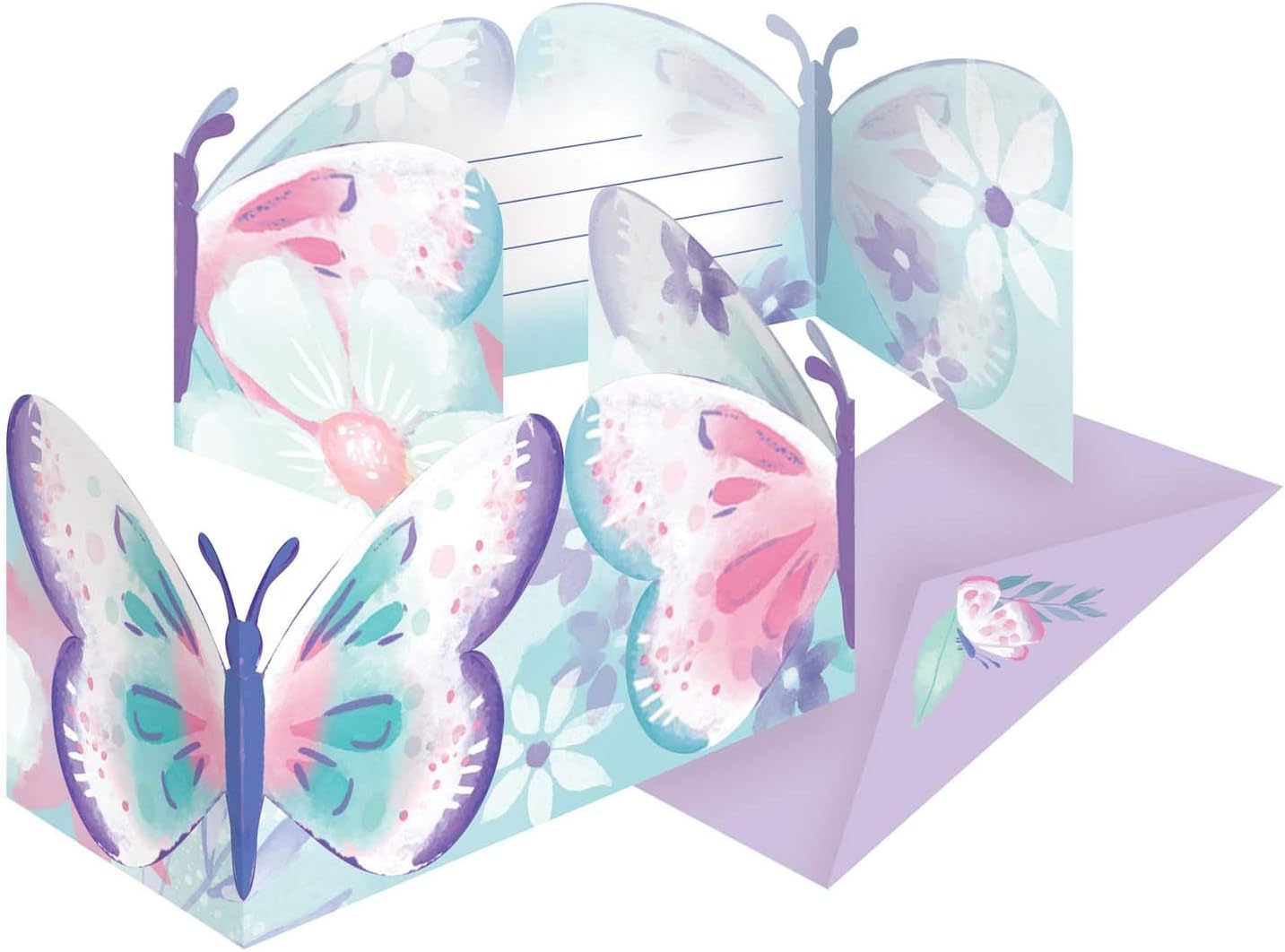 Amscan Flutter 9909726 Invitation Cards with Envelopes, Pack of 8, Paper, Butterfly, Children's Birthday Party