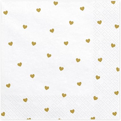 PartyDeco White Napkins with c - Birthday Valentine's Day Wedding Honeymoon Napkins - Printed Handkerchiefs