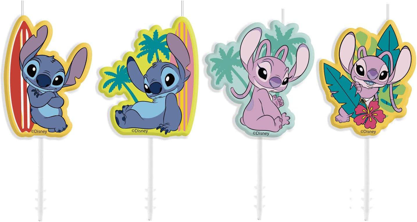 dekora Disney Stitch 4 Piece Tropical Hawaiian Birthday Candle Set, Cand Cupcake Decoration