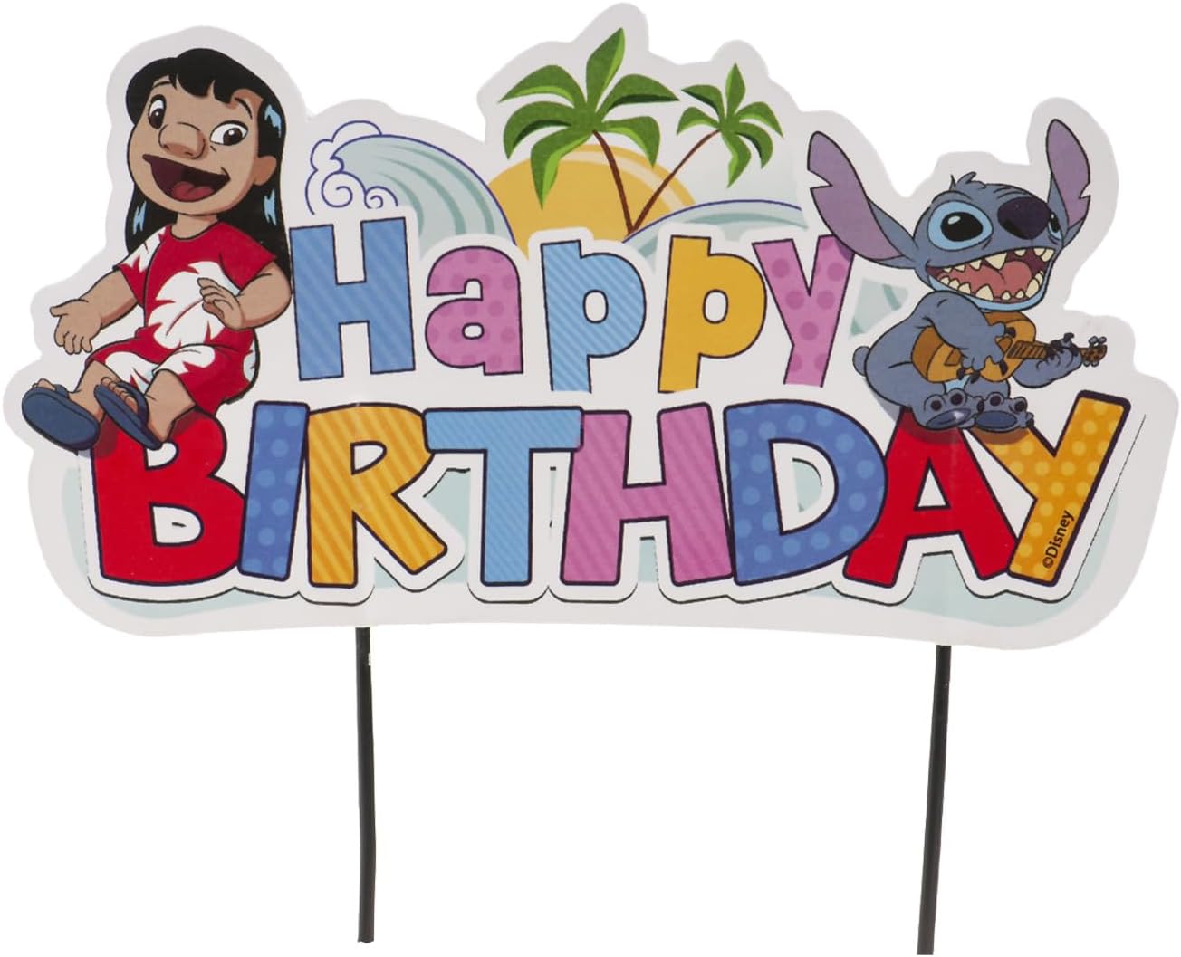 dekora - Cake Topper by Stitch "Happy Birthday" - Birthday Cake Decoration Suitable for Contact with Food - Paper and Plastic Topper for Decorating Cakes - Size 16.5 x 13 cm