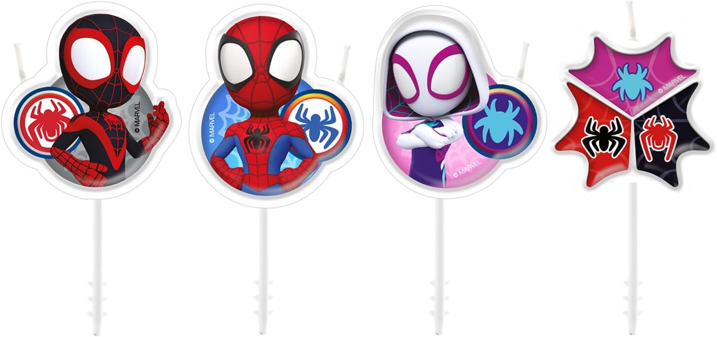 dekora Spidey 4 Piece Birthday Candle Set, Spidey and His Superteam Cake Decoration for Cake and Cupcakes, Multi-Colour
