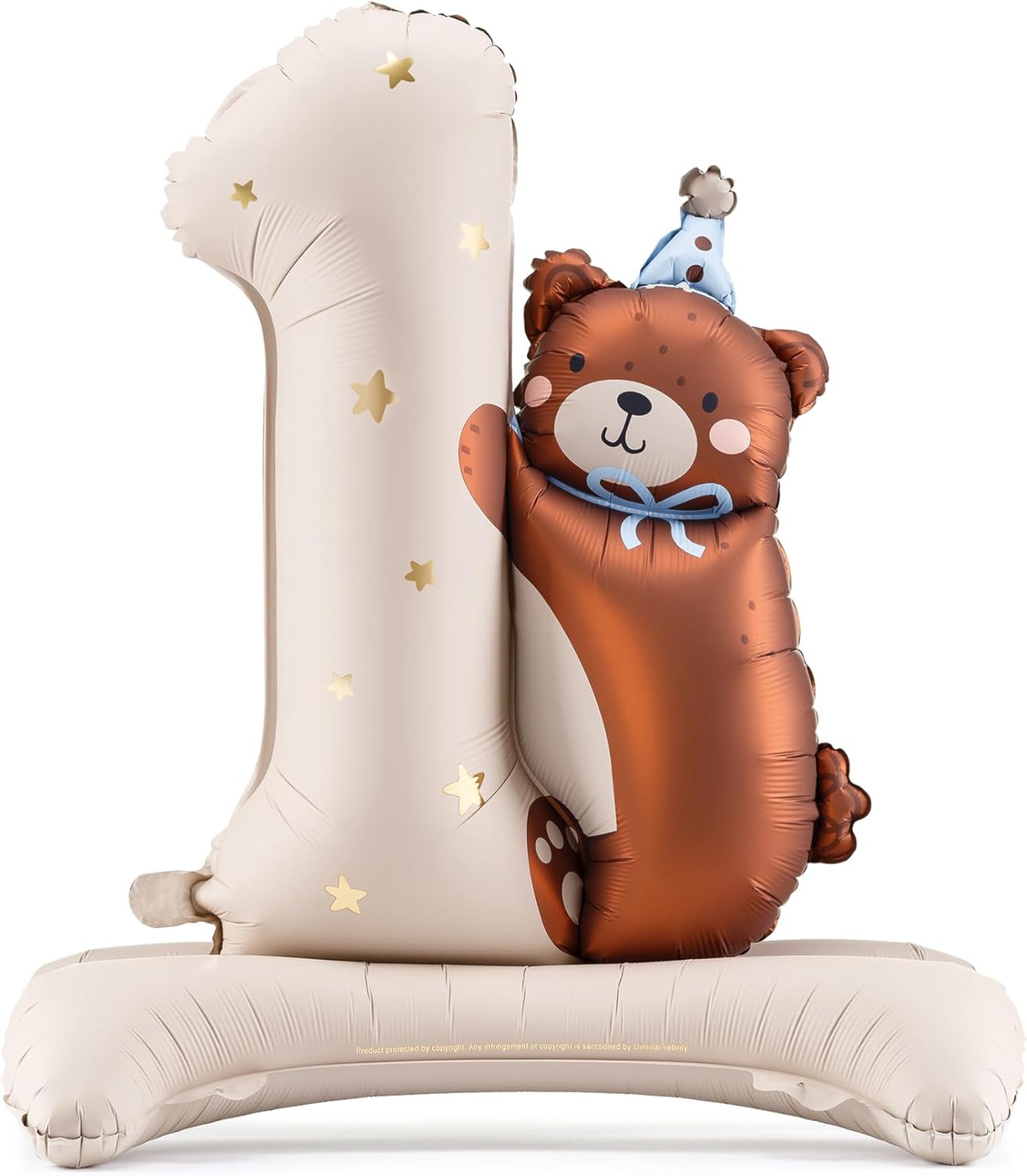 Foil Balloon Number 1 with Bear 81 x 72 cm Standing with Air Filling - Balloon with Stand - Balloon for 1st Birthday Children's Birthday - Foil Balloon as Birthday Decoration Party Decoration