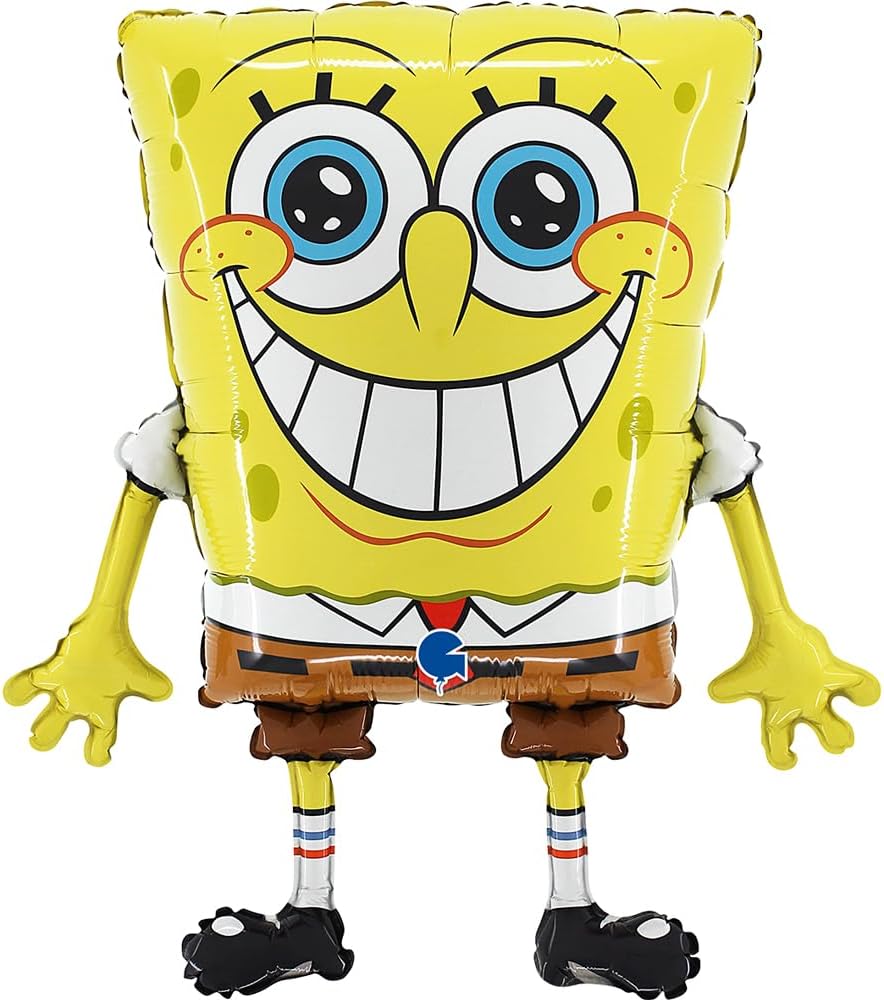 Grabo SpongeBob Balloon for Children's Parties, Foil with Inflatable Tube, Colourful Balloons, Made in Italy, 44 x 47 cm