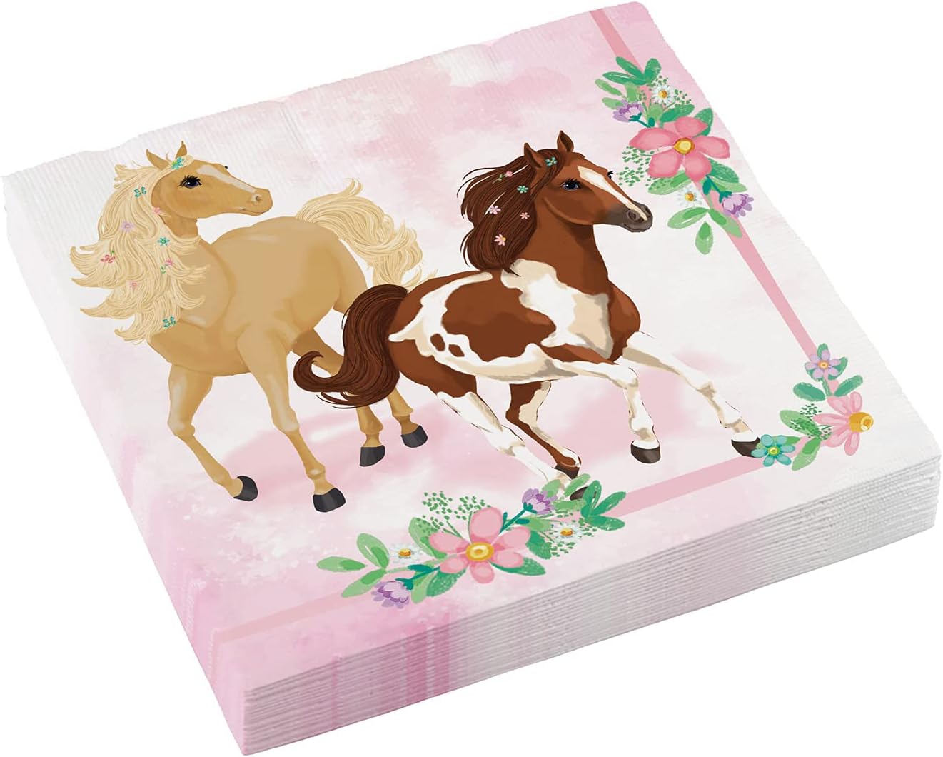 Amscan 9909876 Paper Napkins Horse, Pack of 20, Size 33 x 33 cm, Ponies and Flowers, Table Decoration, Children's Birthday, Themed Party