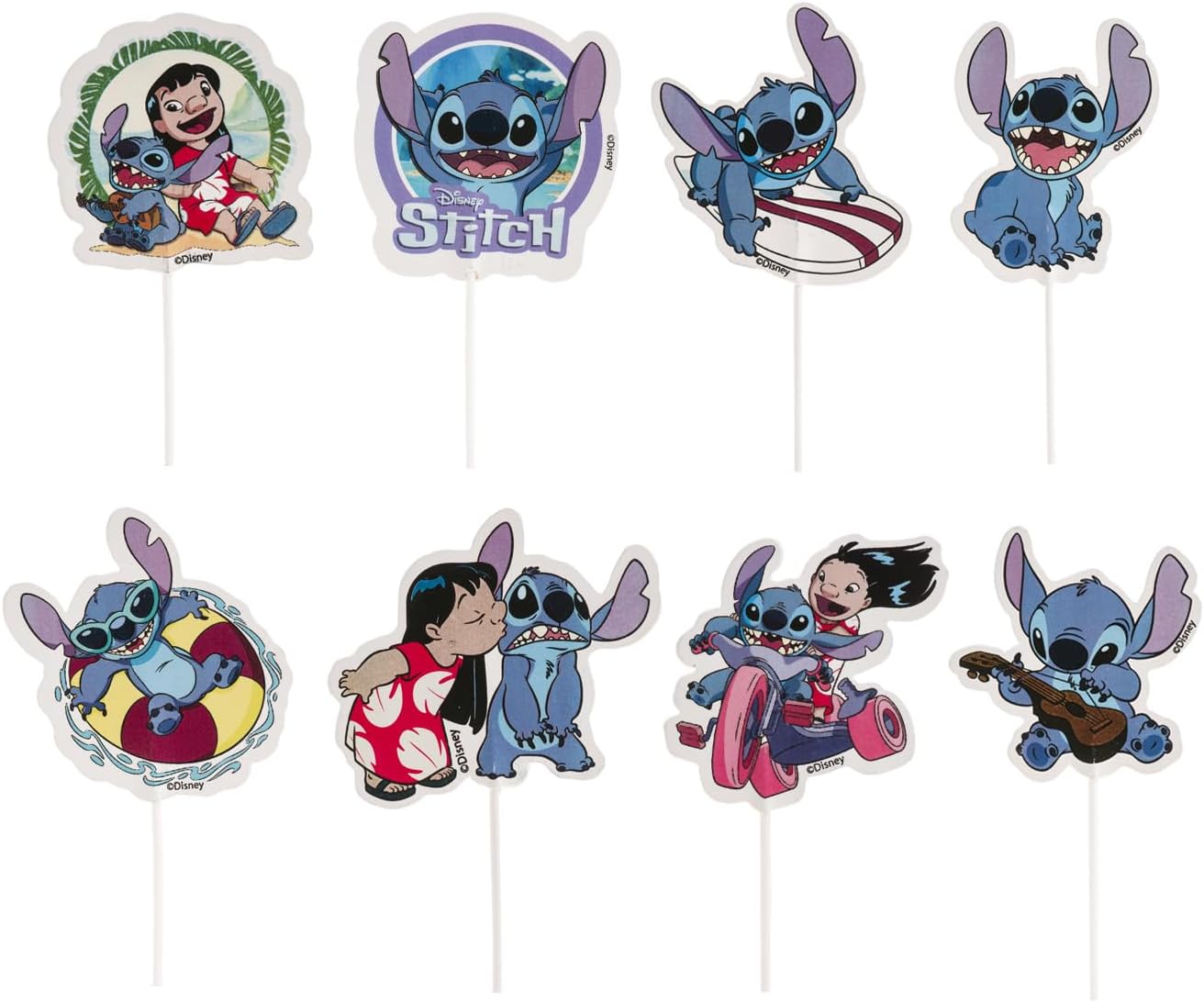 dekora - Lilo and Stitch Cupcake Toppers in 8 Designs - Decorations for Cupcakes, Muffins, Cakes and Other Sweets - Baking Decoration Suitable for Food Contact - 16 Units