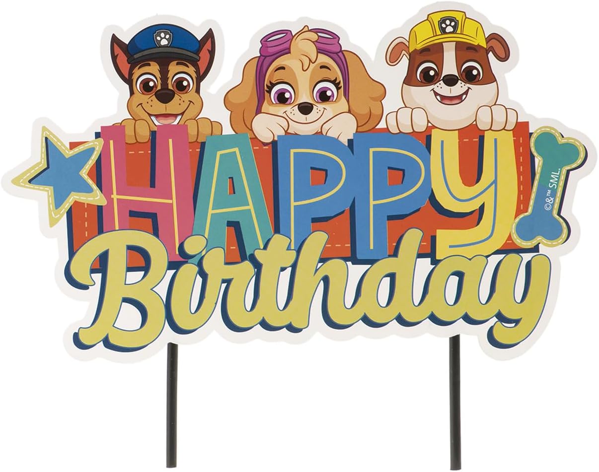 dekora - Cake Decoration Birthday | Happy Birthday Cake Topper Paw Patrol Made of Paper - 17.5 x 15 cm