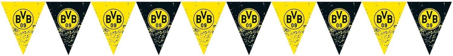 Amscan Borussia Dortmund BVB 9908535 Bunting 400 x 19.5 cm Plastic Flags Garland Hanging Decoration Football Party Fan Birthday Black Yellow