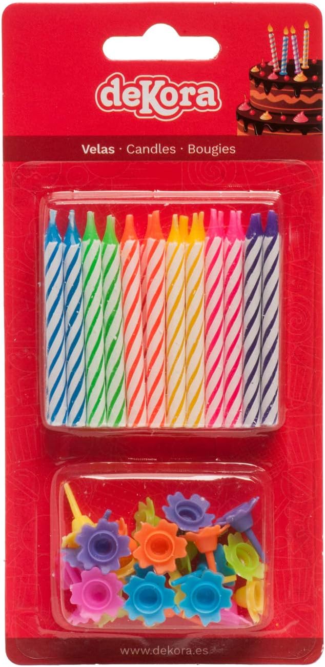 Dekora - 345309 Set of 24 Birthday Candles Wax Multi-Coloured