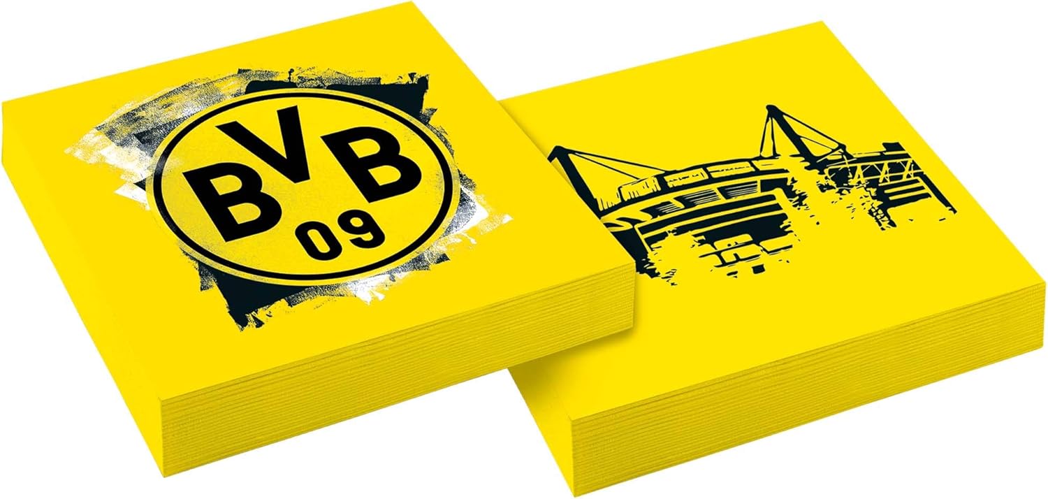 Amscan BVB Borussia Dortmund Party Napkins (20 Pack, 33×33 cm) – Black & Yellow Football Tableware