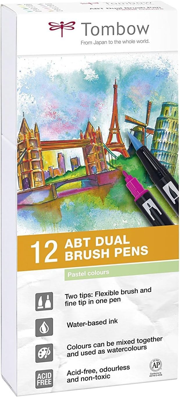 TOMBOW Pack of 12 Dual Brush Pen ABT Pastel Colours