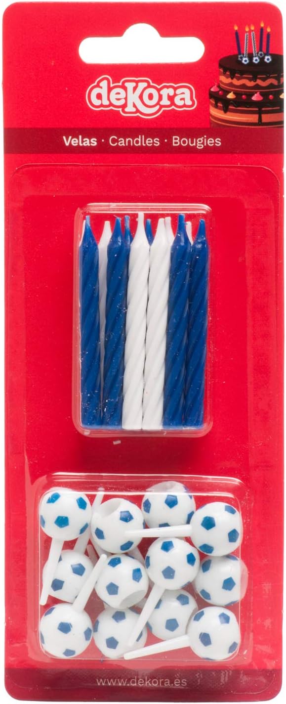 Dekora - 345315 12 Blue Football Wax Sticks Candles 1 x 1 x 7 cm [Energy Class A]