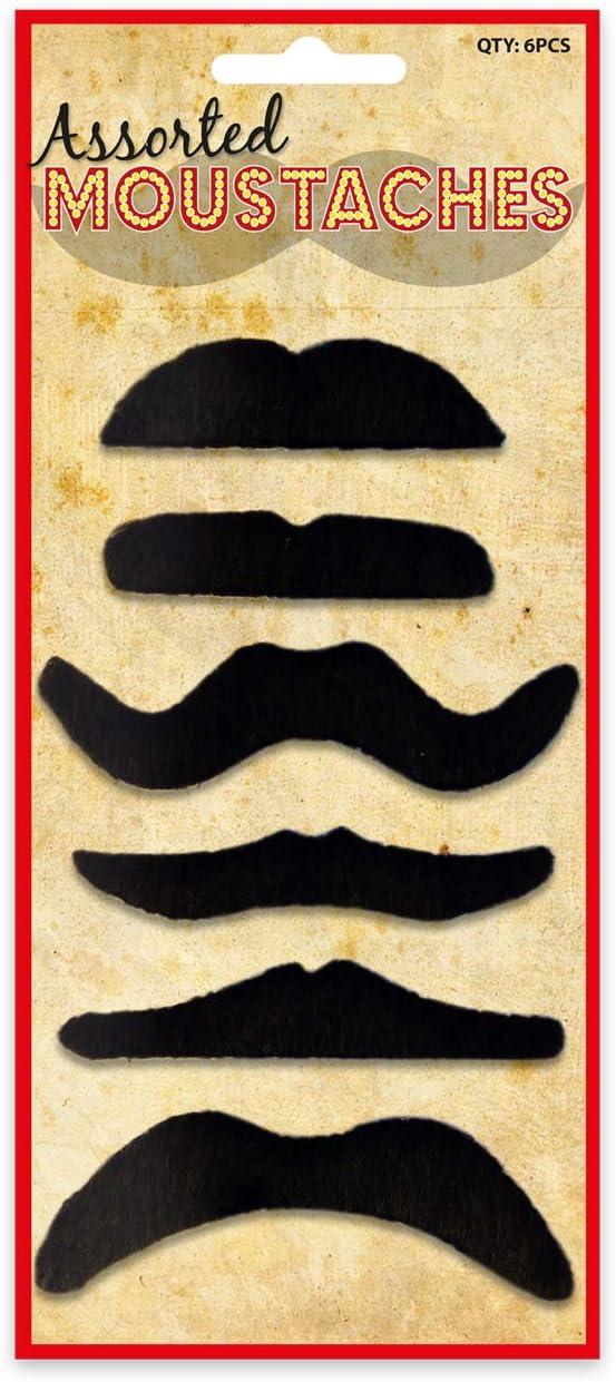 6 Black False Moustaches